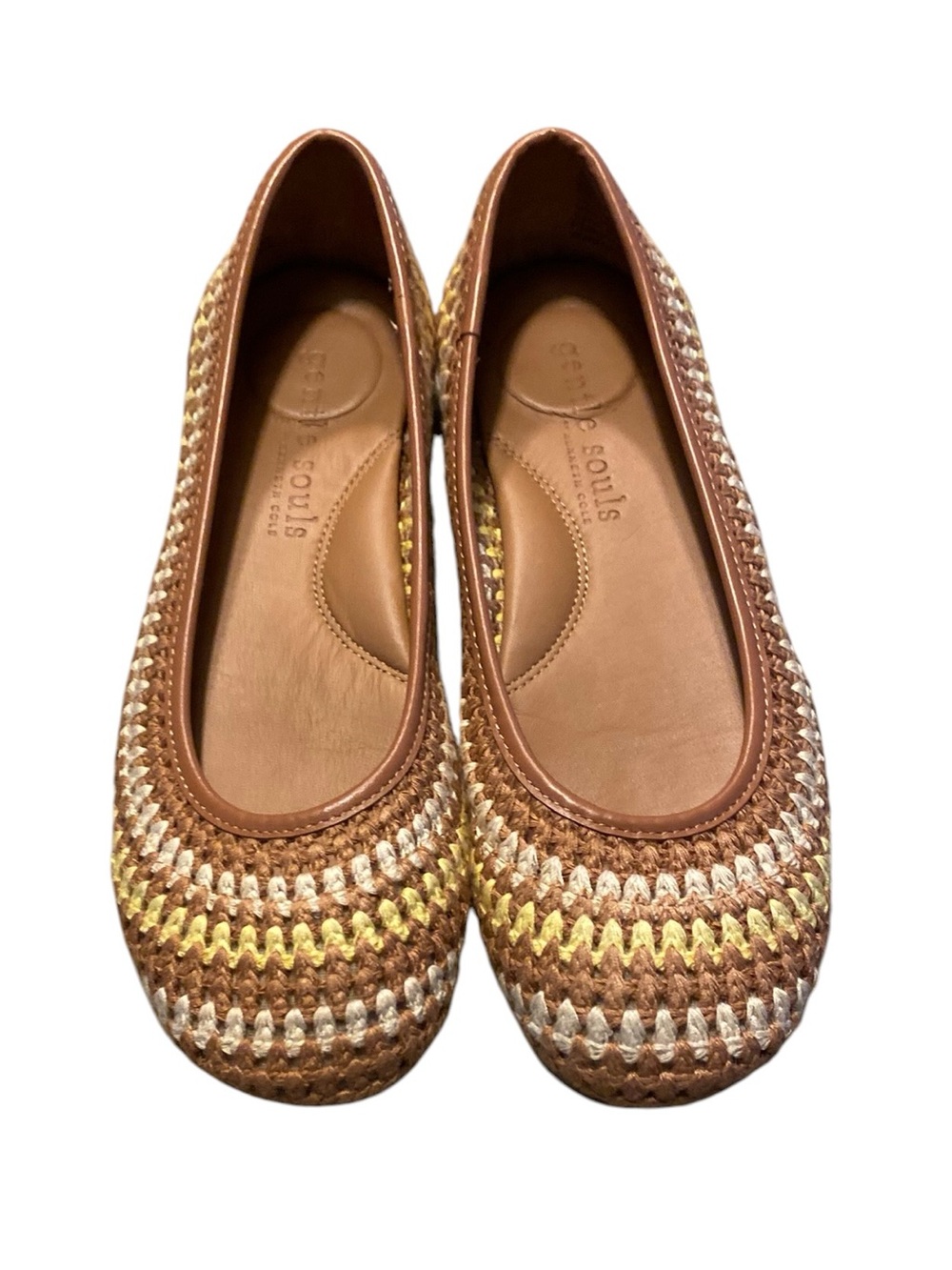 Kenneth Cole Woven Brown & Yellow Ballet Flats “Mable” Boho Comfy Flats Size 8